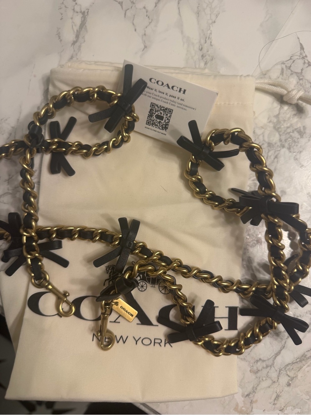 Coach Discontinued Leather Chain Strap With Bows - Picture 3 of 4